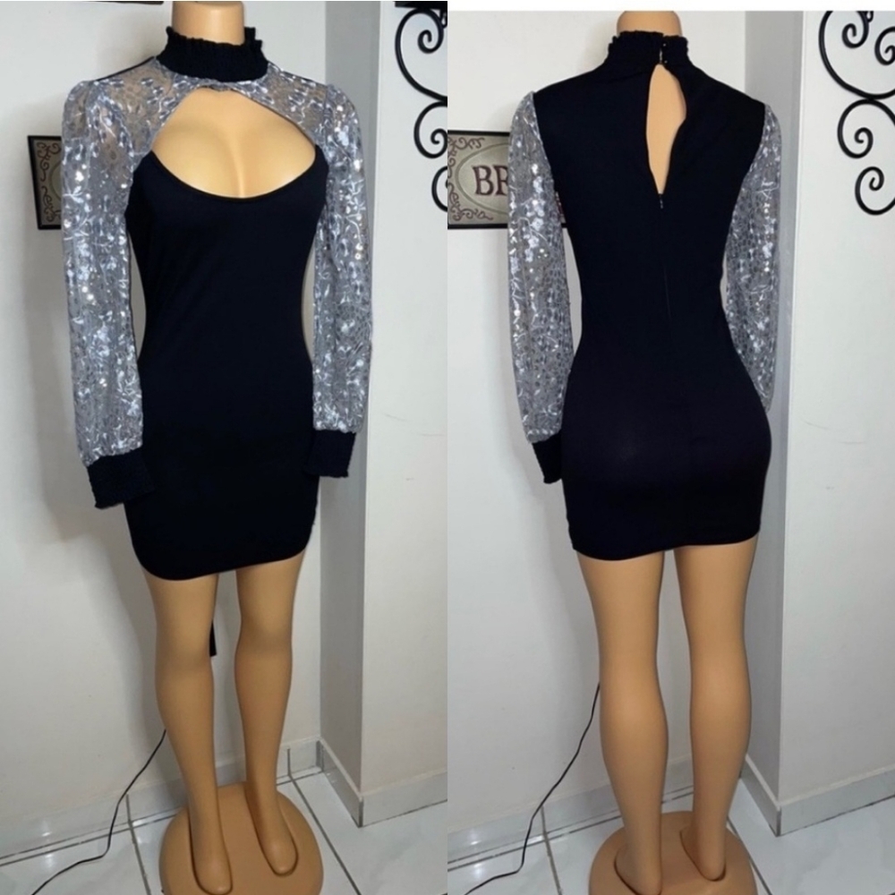 Max + Ash Sequin Silver Long Sleave Black Dress. Size S. Never Worn